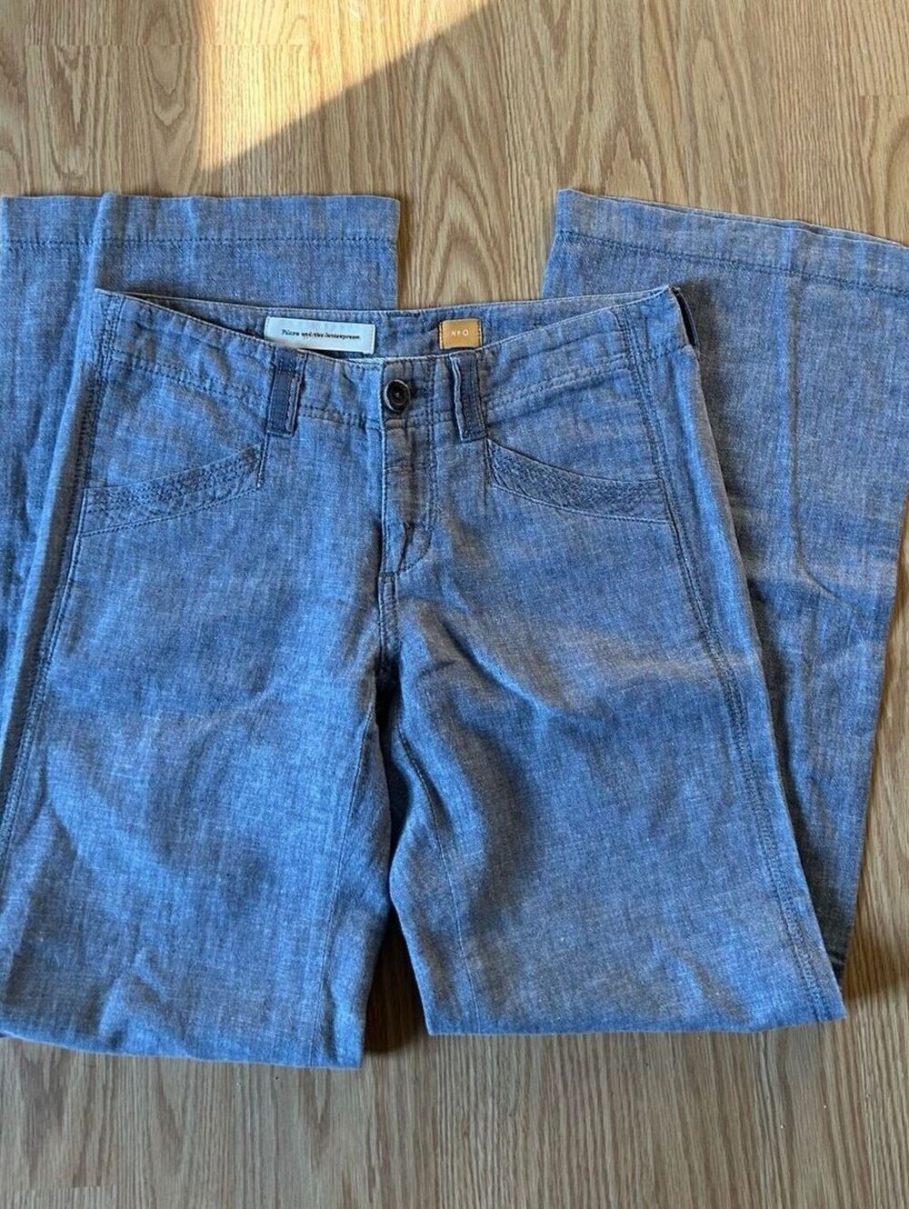 Pilcro Anthropologie Low Rise Wide Leg Linen Blend Pants Grey Size 0